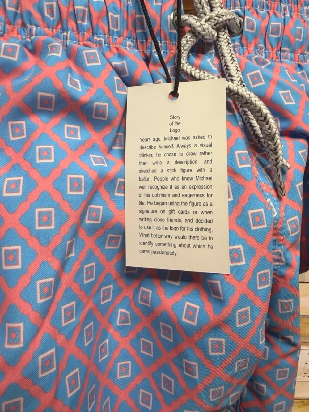 NWT Michael’s Swimwear Swim Trunks Blue Pink Diamond Print Boys Size 6 - Picture 2 of 6